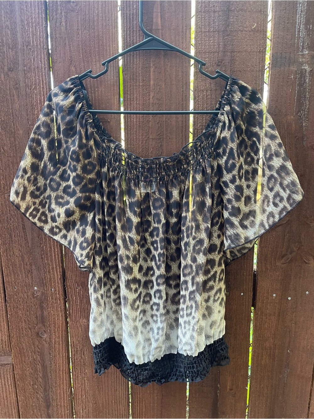 VTG Wrapper Leopard Print Flowy Sheer Off the Shoulder Y2K Club Night Out Top Lg